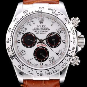 Rolex Daytona Boîtier Acier Inox Cadran Blanc Bracelet Cuir Marron