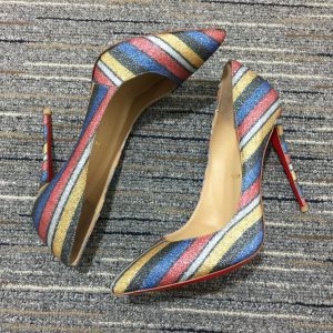 Christian Louboutin Escarpins So Kate 120 mm Daim Pailleté Rayé Multicolore