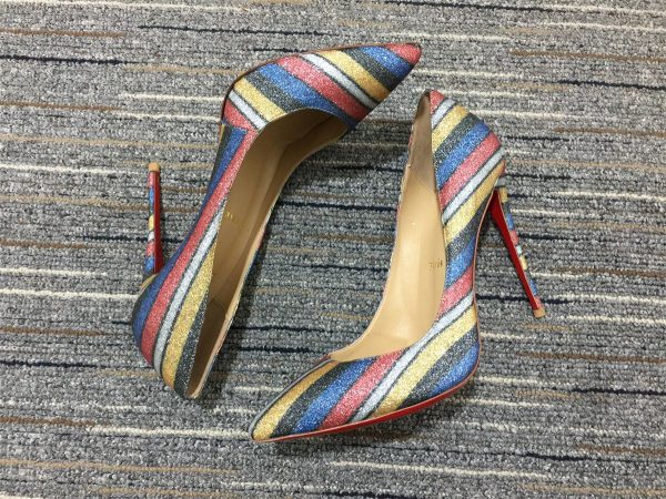 Christian Louboutin Escarpins So Kate 120 mm Daim Pailleté Rayé Multicolore