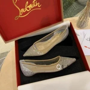Christian Louboutin Ballerines Follies Strass Filet Pailleté Argent