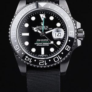 Rolex GMT Master II Pro-Hunter Bracelet Tissu Noir Cadran Noir