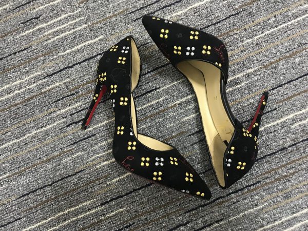 Christian Louboutin Escarpins Iriza 100mm Jacquard Loubinthesky Cuir Suédé Noir