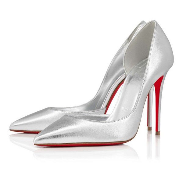 Christian Louboutin Escarpins Iriza 100 mm Cuir Nappa Laminé Argent