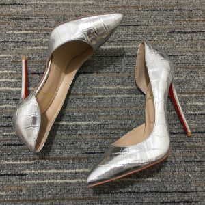 Christian Louboutin Escarpins Iriza 100mm Cuir Gaufré Crocodile Argent