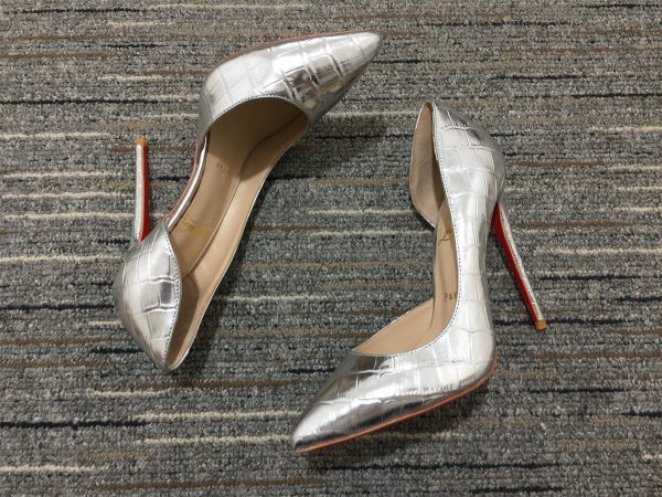 Christian Louboutin Escarpins Iriza 100mm Cuir Gaufré Crocodile Argent