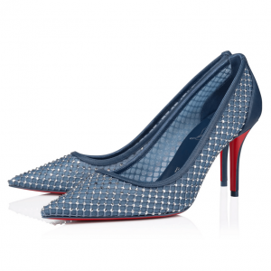 Christian Louboutin Apostropha Escarpins Strass en Maille 80 mm Bleu