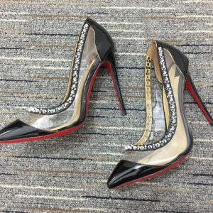 Christian Louboutin Escarpins Galativi Spikes 85mm Cuir et PVC Noir