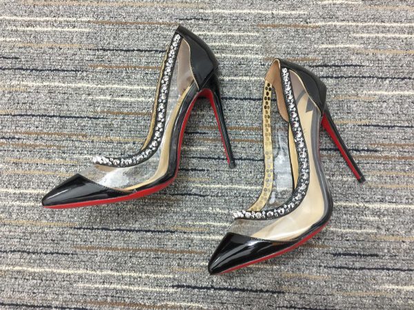 Christian Louboutin Escarpins Galativi Spikes 85mm Cuir et PVC Noir