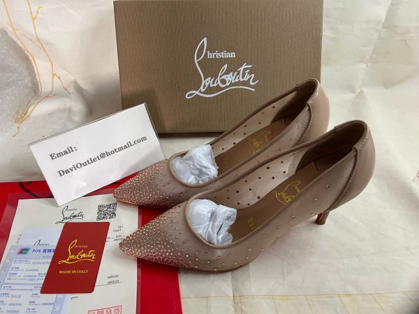 Christian Louboutin Escarpins Follies Strass 85mm Version Filet de Soie Clair – Image 2