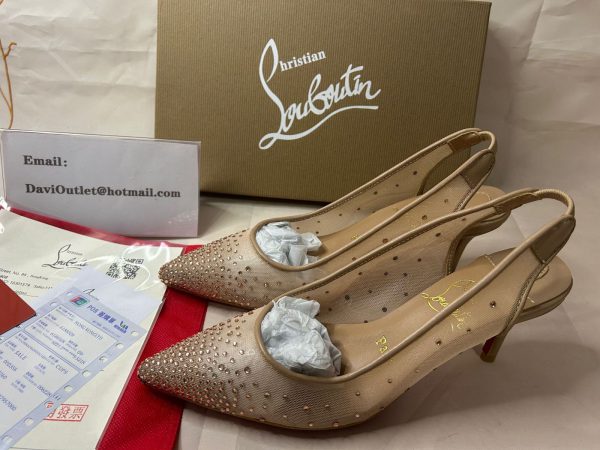 Christian Louboutin Escarpins Follies Strass 70mm Version Filet de Soie Clair – Image 2