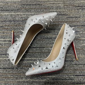 Christian Louboutin Escarpins Pigalle Spikes 100mm Strass Argent