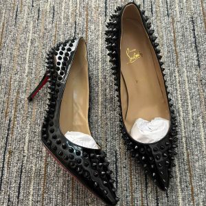 Christian Louboutin Escarpins Pigalle Spikes 85mm Cuir Verni Noir