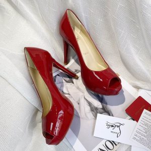 Christian Louboutin New Very Prive 120 Red Patent Platform Peep Toe Heels