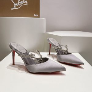 Christian Louboutin Planet Queen 70 mm Escarpins Satin Cristaux Gris