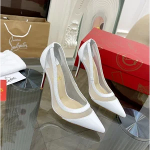 Christian Louboutin Galativi Escarpins 85 mm Maille et Cuir Blanc