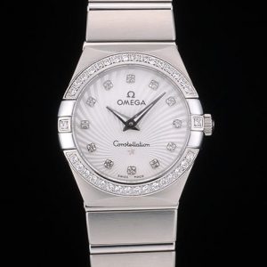 Omega Lady Constellation Lunette Incrustée de Cristaux Cadran Argenté 80291 Radial