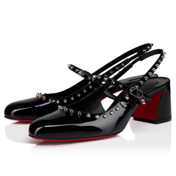Christian Louboutin Janispikes 55 mm Mary Janes Cuir Verni Noir
