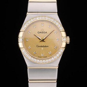 Omega Lady Constellation Lunette Incrustée de Cristaux Cadran Doré 80293