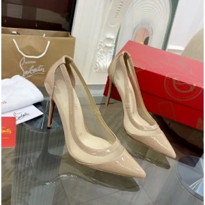 Christian Louboutin Galativi Escarpins 85 mm Maille et Cuir Nude