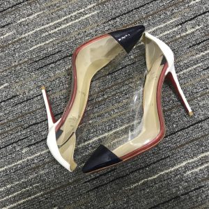 Christian Louboutin Debout Escarpins 100 mm Cuir Verni et PVC Noir Blanc