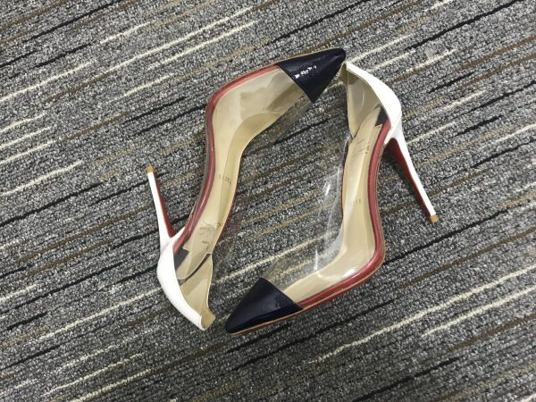 Christian Louboutin Debout Escarpins 100 mm Cuir Verni et PVC Noir Blanc