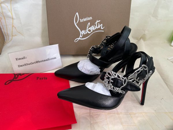 Christian Louboutin Giddylina 100 mm Escarpins à Brides Cuir Nappa Noir – Image 5