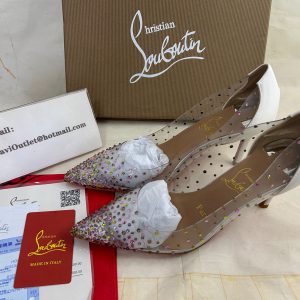 Christian Louboutin Degrastrass Escarpins PVC Cristaux et Cuir Nappa Blanc