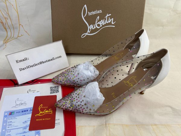 Christian Louboutin Degrastrass Escarpins PVC Cristaux et Cuir Nappa Blanc