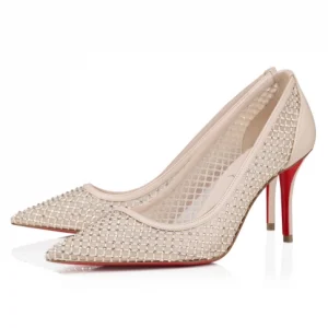 Christian Louboutin Apostropha Escarpins Strass en Maille 80 mm Beige