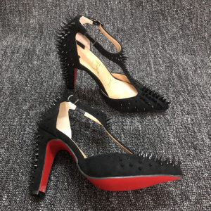 Christian Louboutin Goldostrap Spikes Escarpins 100 mm Veau Velours Noir