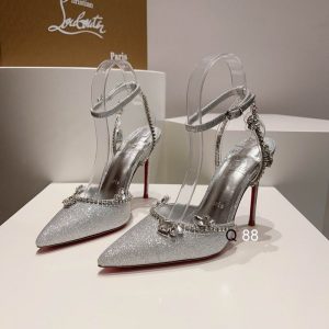 Christian Louboutin Marykate Queen 100 mm Escarpins Cristaux Pailletés Argent