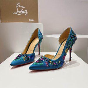 Christian Louboutin Brodiriza Escarpins D’orsay Brodés 100 mm Satin Bleu