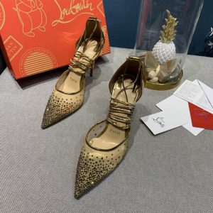 Christian Louboutin Maia Labella 100mm Escarpins Strass et Cuir Speccchio Or