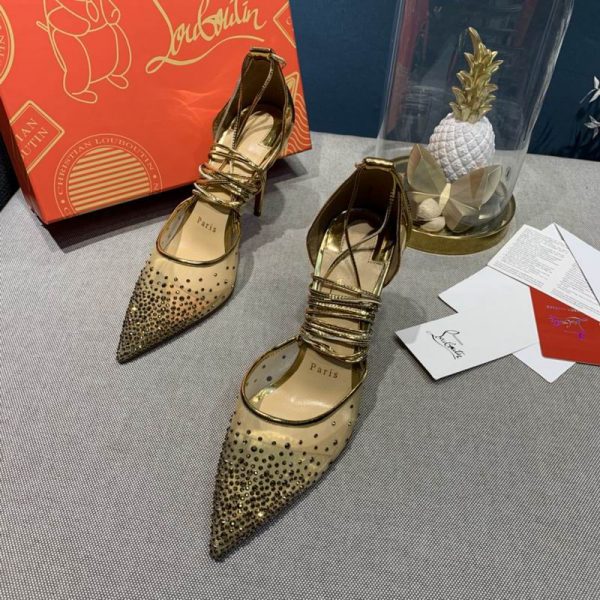 Christian Louboutin Maia Labella 100mm Escarpins Strass et Cuir Speccchio Or