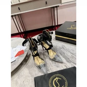 Christian Louboutin Mechante Reine Escarpins 100 mm Clous Tissu PVC Noir