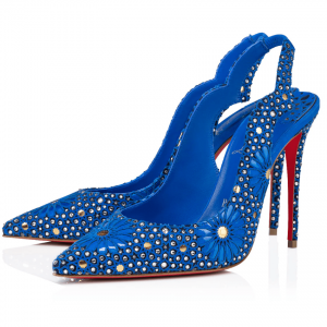 Christian Louboutin Hot Chick Sling Moucharastrass Escarpins 70 mm Cuir de Veau Bleu Électrique