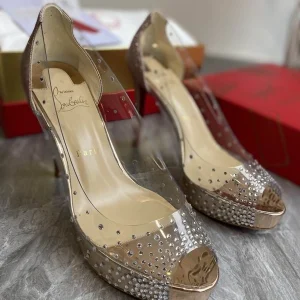 Christian Louboutin Very Strass Peep Toe Pumps 120mm PVC et Paillettes Or