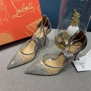 Christian Louboutin Maia Labella 100mm Escarpins Strass et Cuir Speccchio Argent