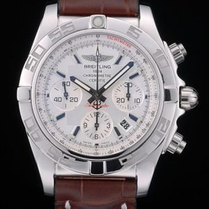 Certifiée Acier Inoxydable Lunette Acier Marron Bracelet Cuir Cadran Blanc 80285