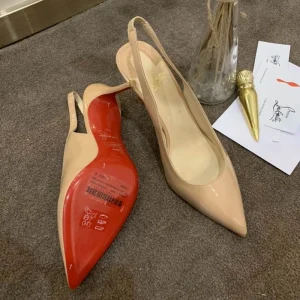 Christian Louboutin Kate Sling Escarpins 80mm Cuir Verni Nude