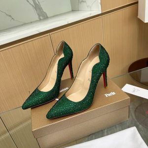 Christian Louboutin Hot Chick 100 Escarpins Cuir Orné de Strass Vert