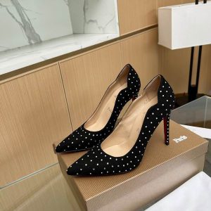 Christian Louboutin Hot Chick Escarpins 100 mm Veau Velours Clouté Noir