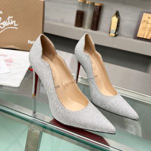 Christian Louboutin Hot Chick Escarpins 100 mm Cuir de Veau Pailleté Argent