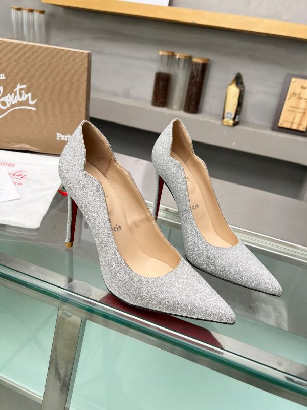 Christian Louboutin Hot Chick Escarpins 100 mm Cuir de Veau Pailleté Argent