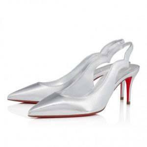 Christian Louboutin Hot Chick Sling 70 mm Escarpins à Bride Arrière Cuir Nappa Irisé Argent