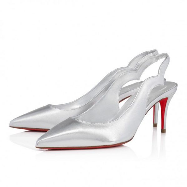 Christian Louboutin Hot Chick Sling 70 mm Escarpins à Bride Arrière Cuir Nappa Irisé Argent