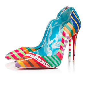 Christian Louboutin Escarpins Hot Chick 100 mm Multi/lin Bleu-blanc Cuir Verni