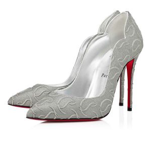 Christian Louboutin Escarpins Hot Chick 100 mm Argent/lin Argent Cuir de Veau