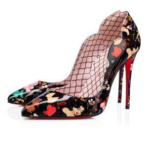 Christian Louboutin Escarpins Hot Chick 100 mm Noir-multicolore/lin Poupee Cuir Verni