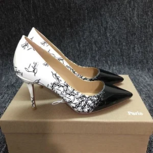 Christian Louboutin Escarpins Pigalle Follies Verni Imprimé Degraloubi Noir Blanc